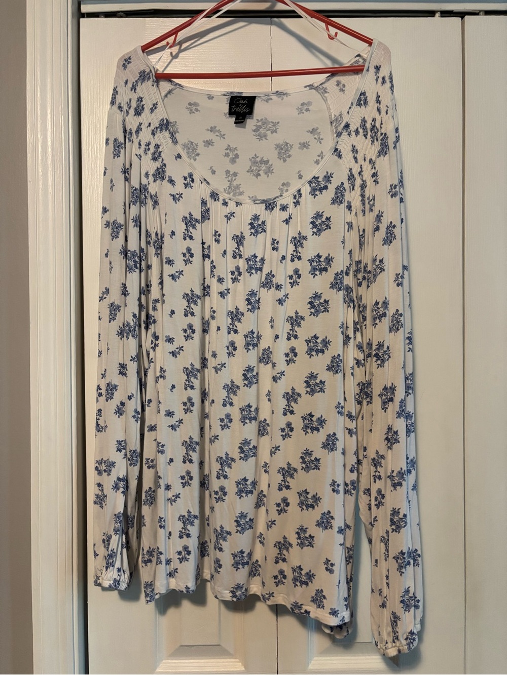 Blue Floral Long-Sleeve Scoop Neck Blouse by Olive & Oak